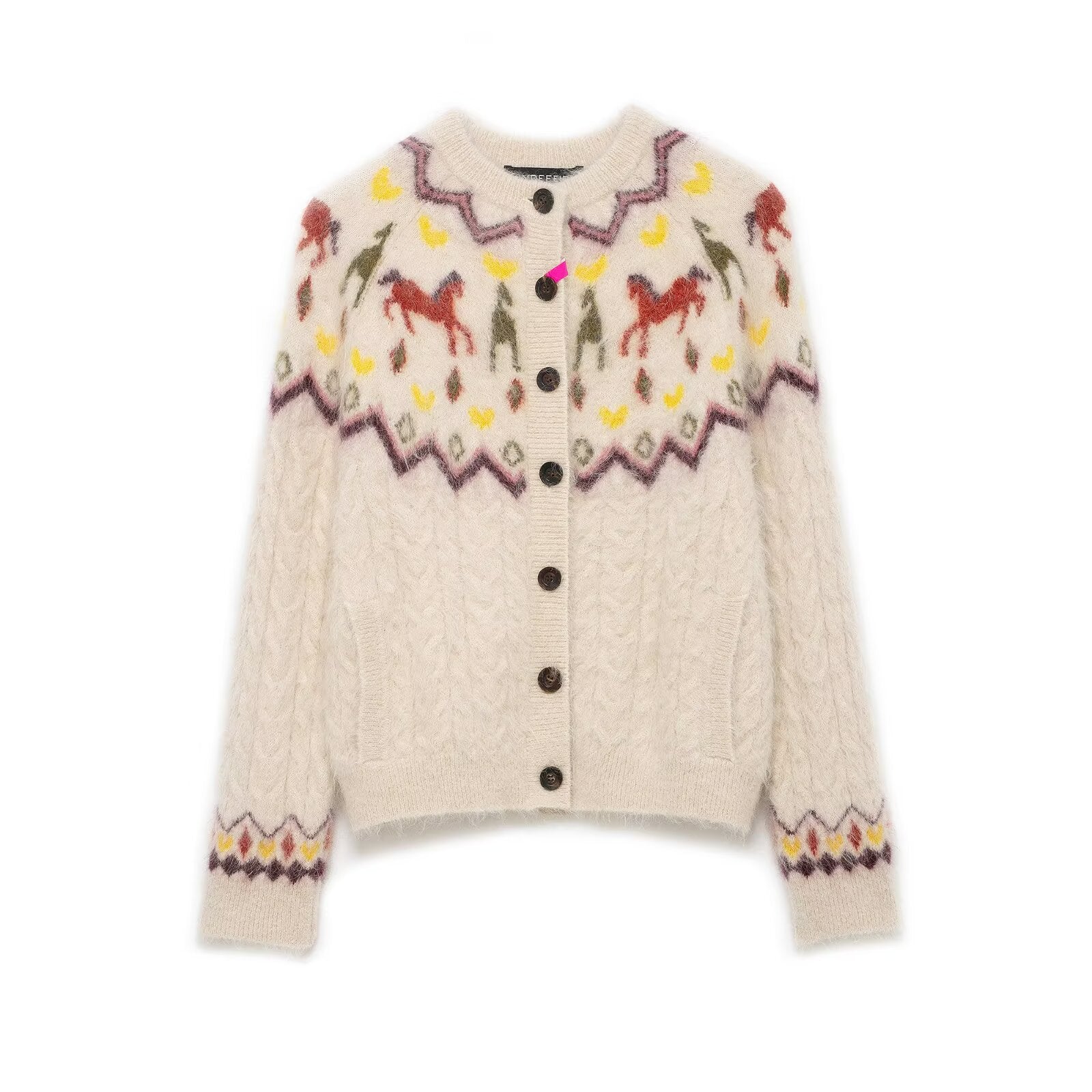 Women’s fine knit cardigan with crocheted Peter Pan collar Chichicherry