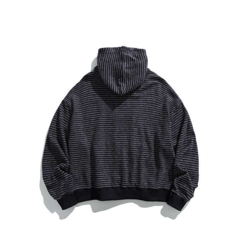 Unisex Boxy Hoodie Sweat Jacket with continuous zipper, striped texture and ribbed hem Chichicherry