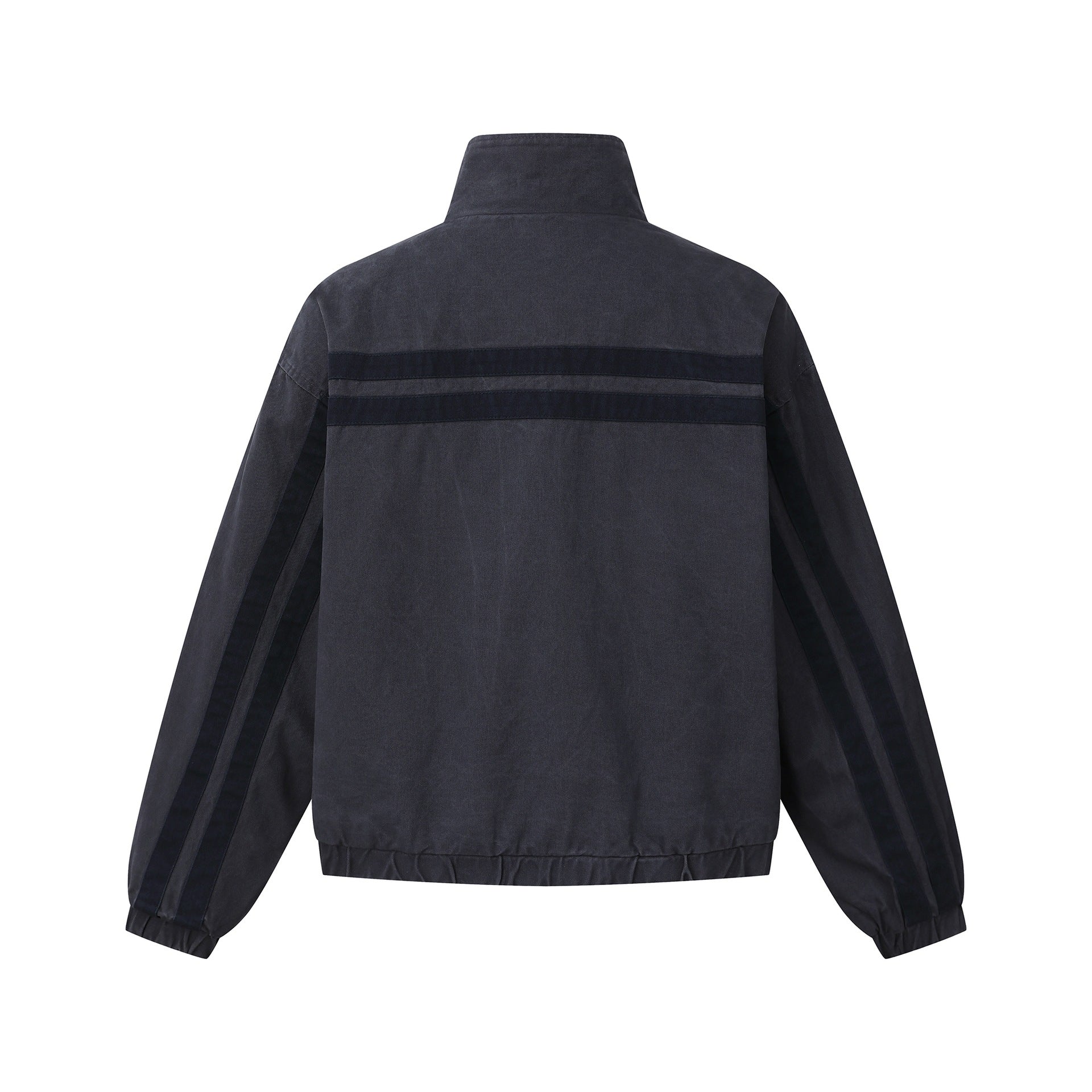 Unisex Short Cut Boxy Blouson Jacket with Stand-Up Collar and Horizontal Chest Piping Chichicherry