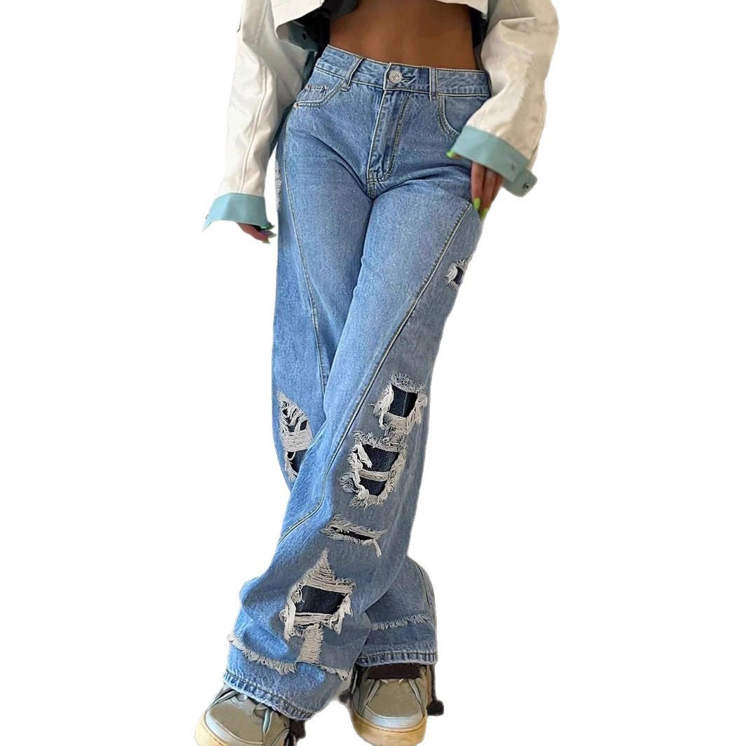 Ladies wide Destroyed jeans with side cutouts and contrasting underlays Chichicherry