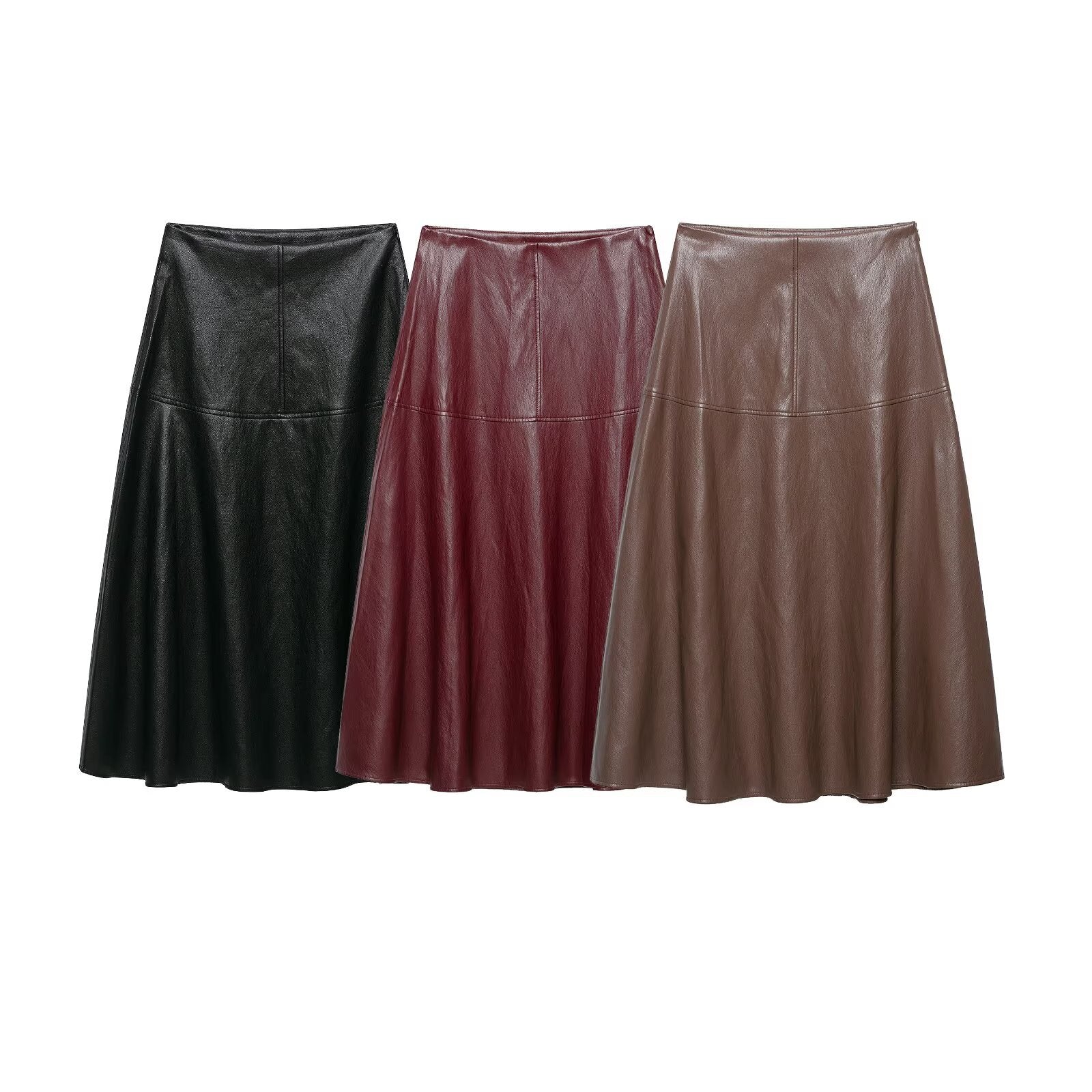 Women's High Waist A-Line Skirt made of Faux Leather with Flared Silhouette Chichicherry