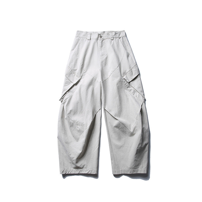 Men's wide cargo pants with asymmetrical flap pockets and cropped leg Chichicherry