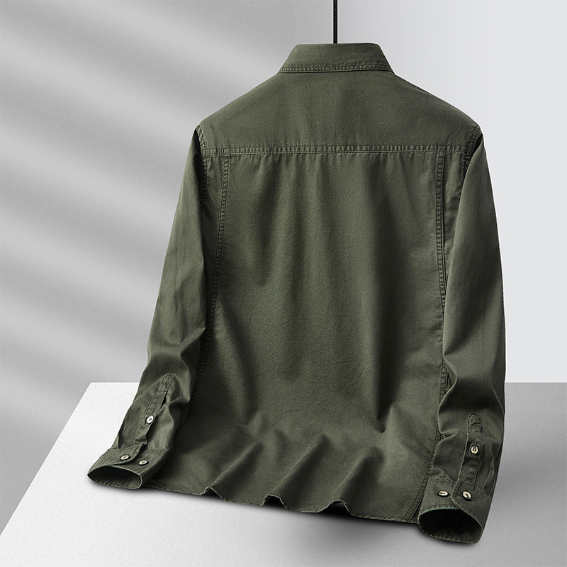 Men's Lightweight Cotton Utility Shirt Jacket with Flap Pockets and Full Button Placket Chichicherry