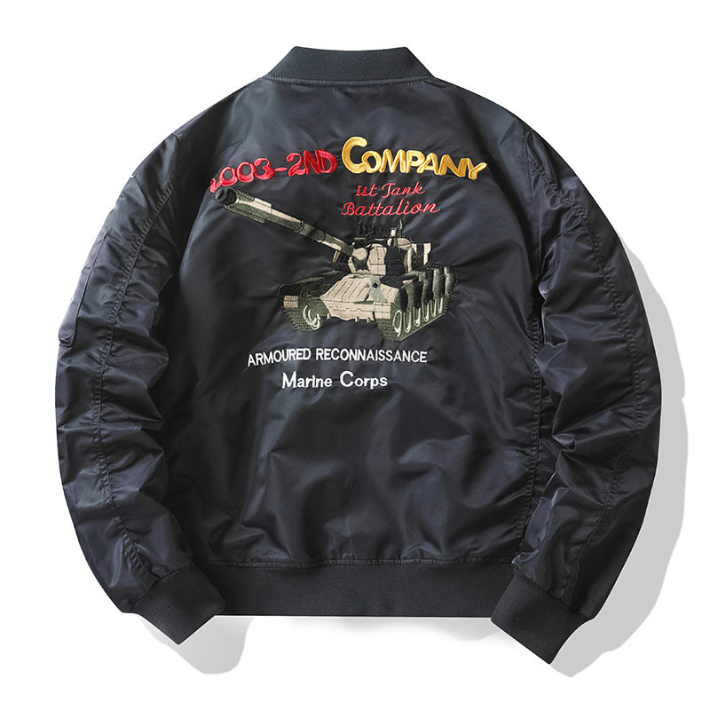 Men's pilot bomber jacket in flight style with embroidered tank motif and sleeve pocket Chichicherry