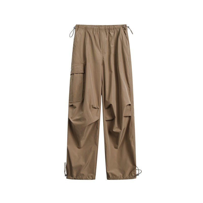 Ladies High-Waist wide Nylon Cargo Pants with drawstring waistband and multifunctional pockets Chichicherry