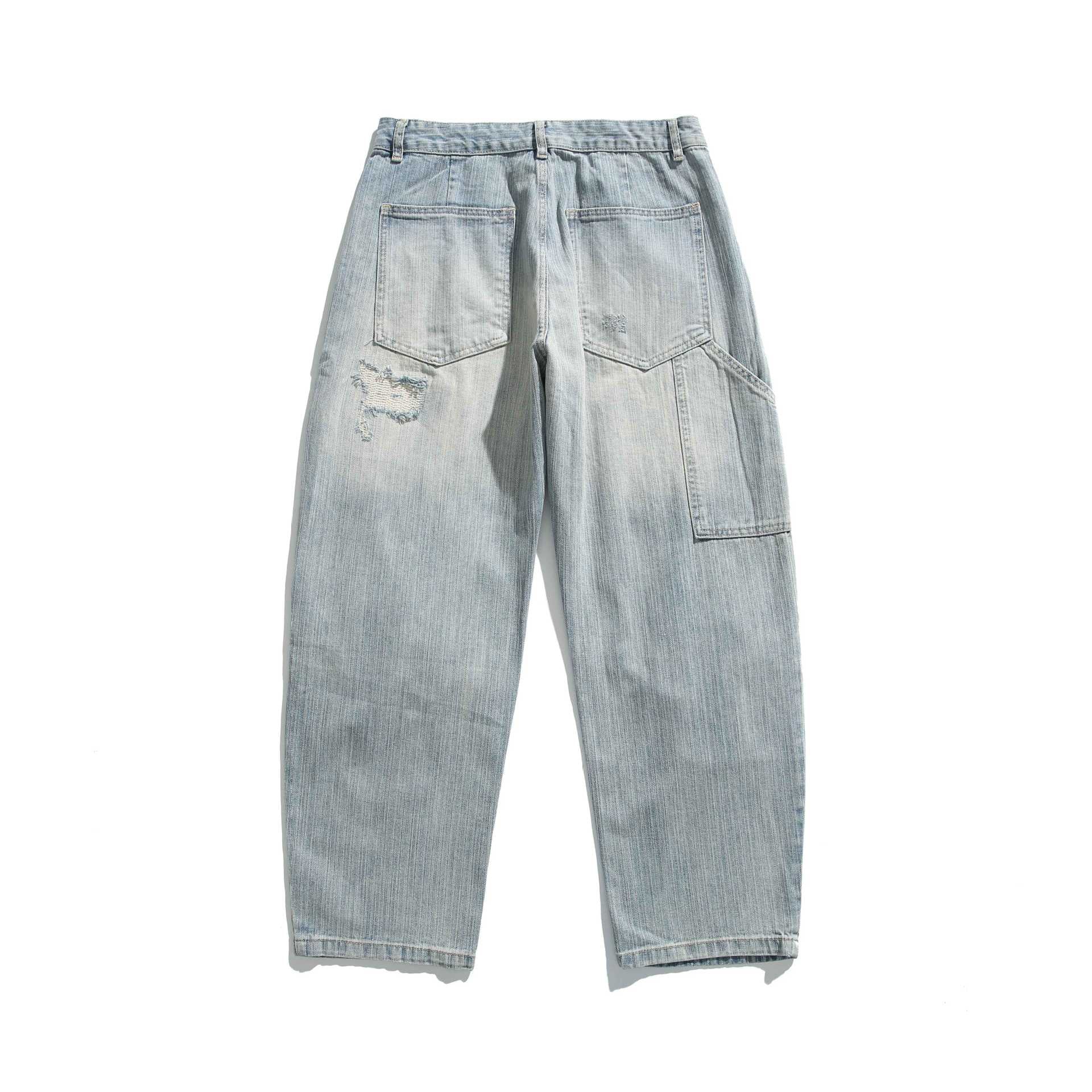 Men's Casual Straight-Leg Jeans with Destroyed Details and Mid-Rise Chichicherry