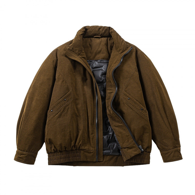 Men's Oversized Bomber Jacket made of Suede Look with High Standing Collar and Elastic Hem Chichicherry