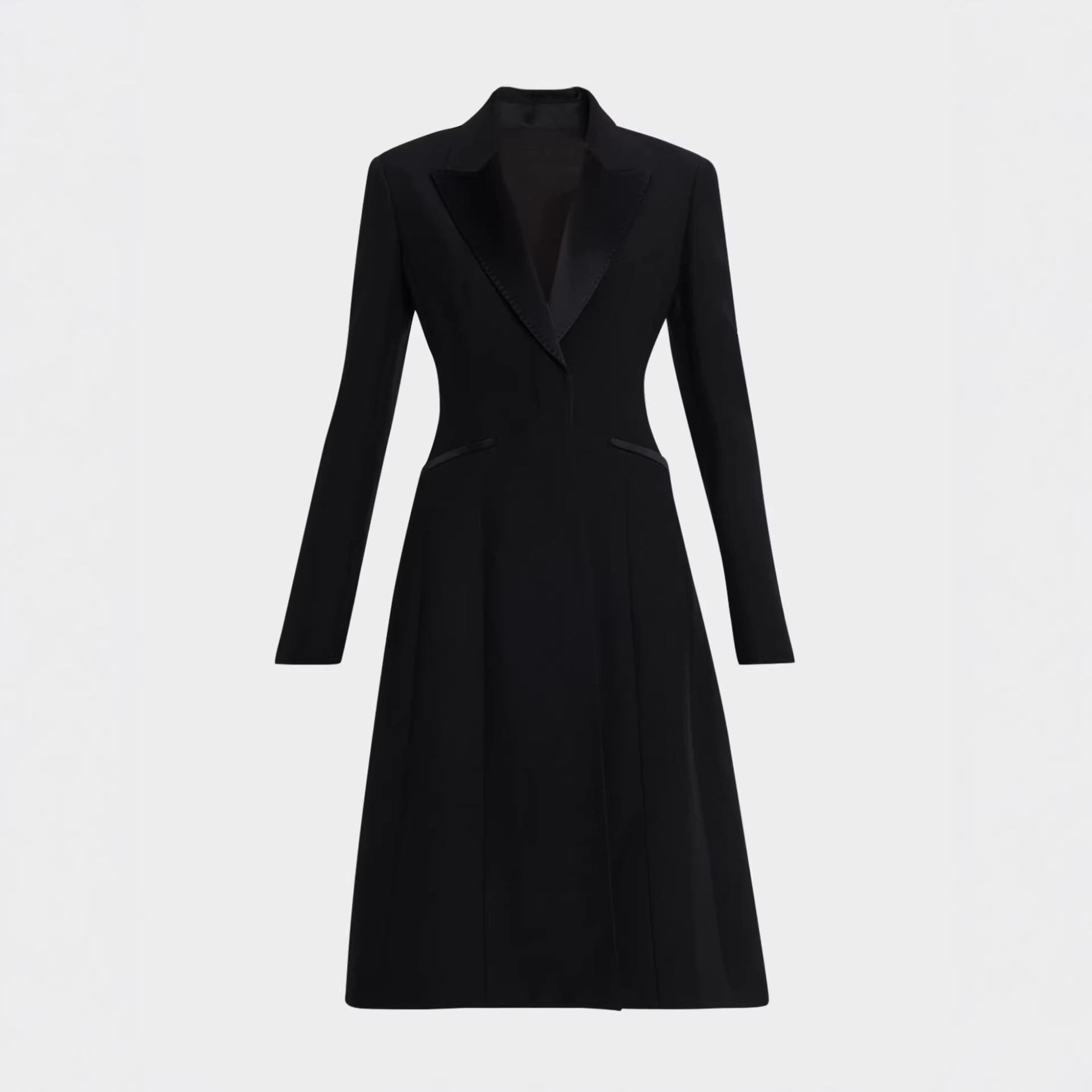 Women Tailored Evening Coat-Blazer with Satin Lapels and Slim Silhouette Chichicherry