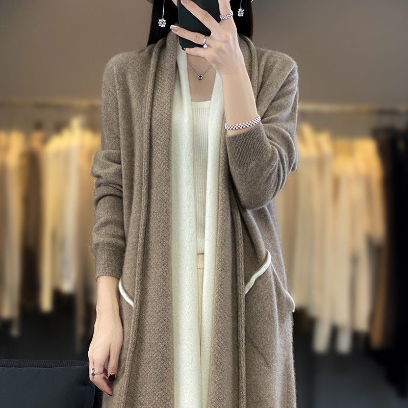 Ladies longer open cardigan in cashmere-look with shawl collar and patch pockets Chichicherry