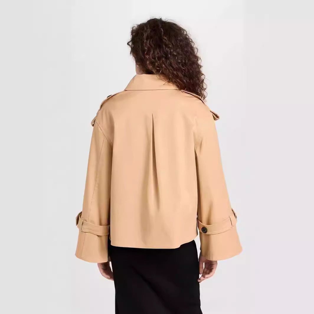 Women's Short Double-Breasted Trench Coat in Boxy Cut Chichicherry