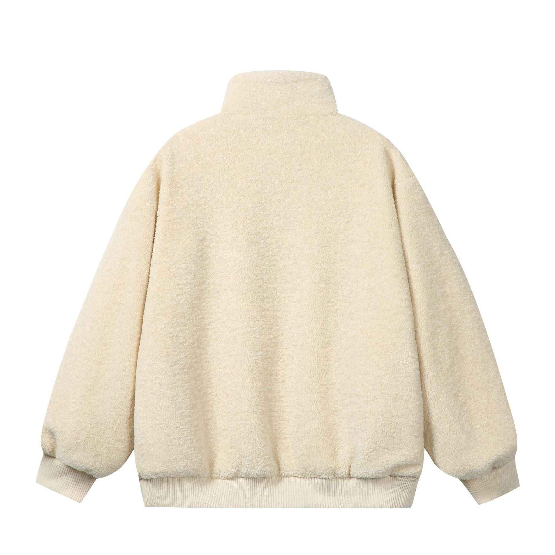 Unisex Sherpa fleece jacket in boxy cut with stand-up collar, block stripes and embroidery details Chichicherry