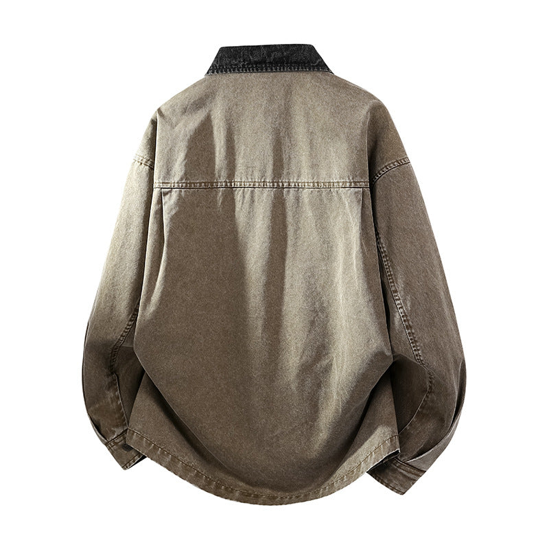 Men's loose-fitting denim shirt jacket with boxy shape and side pockets Chichicherry