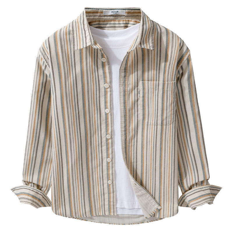 Men's overshirt made of cotton blend with vertical stripes and chest pocket Chichicherry