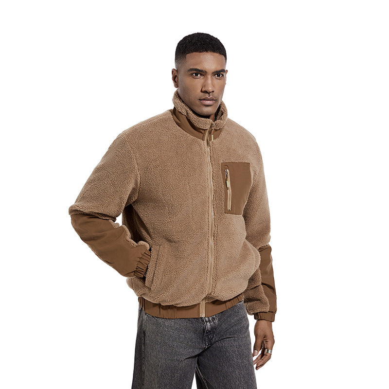 Men's teddy fleece jacket with stand-up collar and reinforced inserts Chichicherry