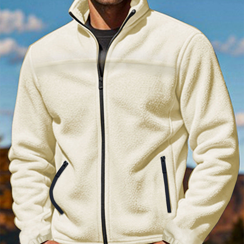 Men's fleece transitional jacket with stand-up collar, full zipper and zippered pockets Chichicherry