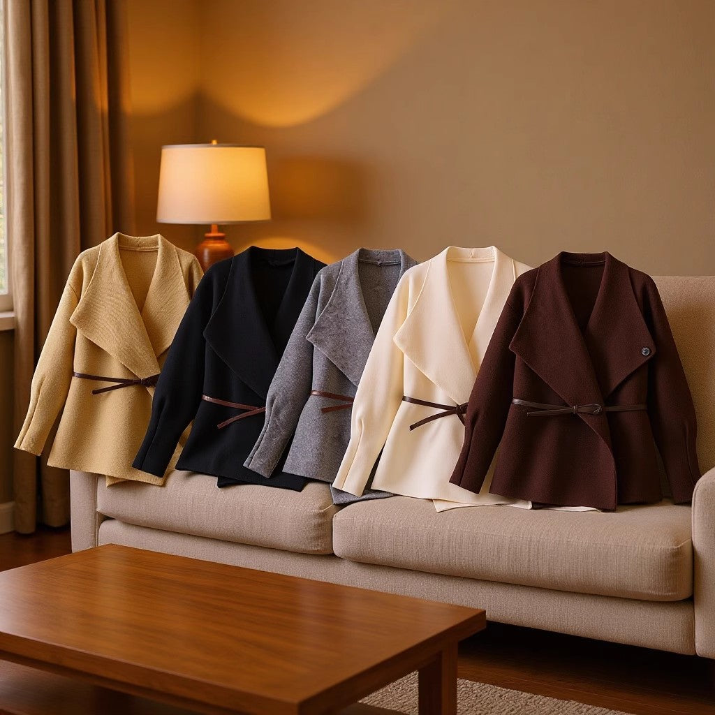 Women’s Wrap Coat with Oversized Shawl Collar and Waist Belt Chichicherry
