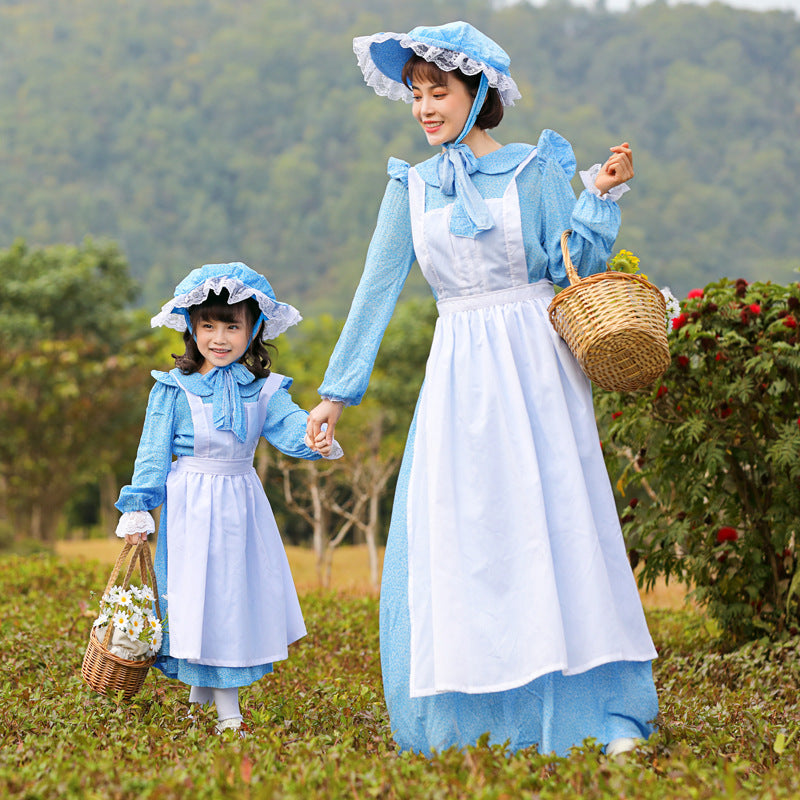 Women's Vintage Farmer Dress with Romantic Ruffles and Matching Hat Chichicherry