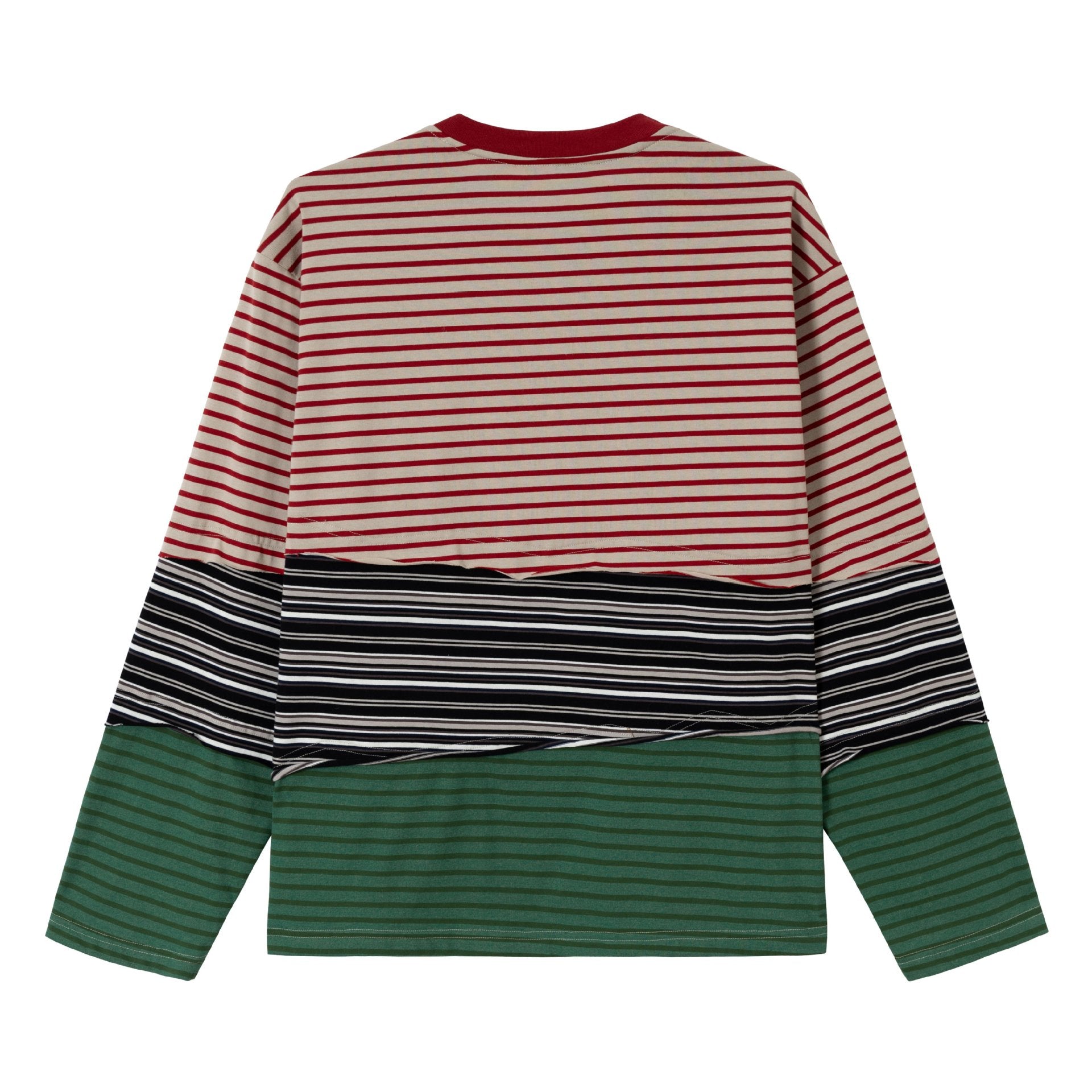 Women's Striped Long Sleeve Cropped Shirt with Color Block and Round Neck