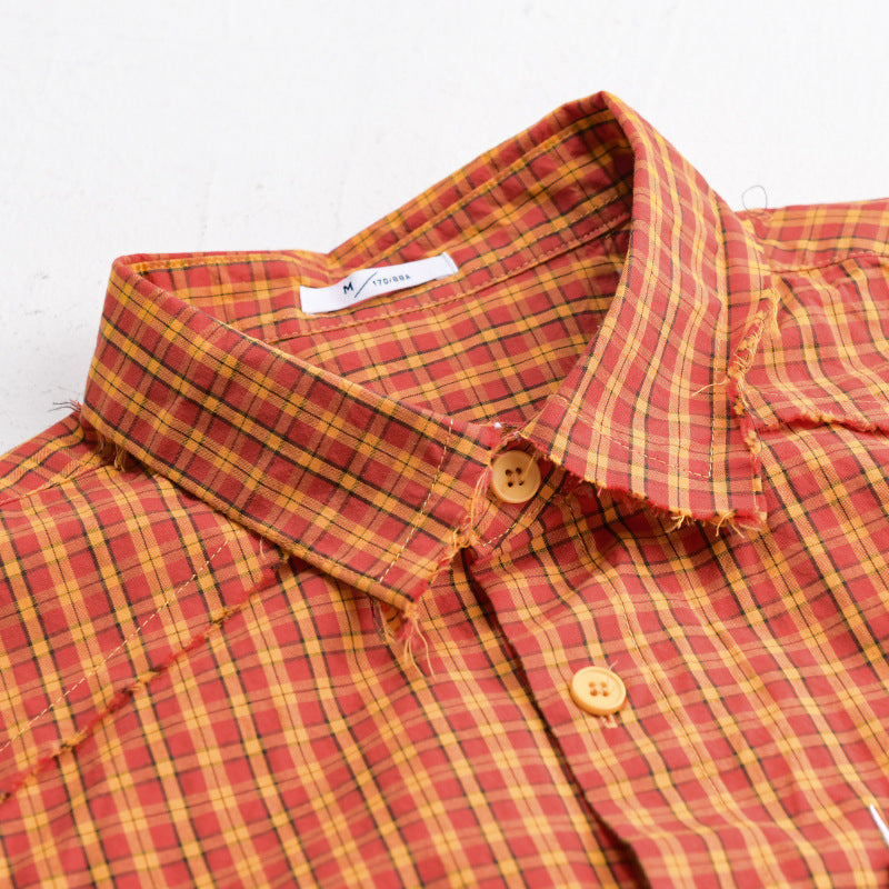 Men's check overshirt with frayed hem, chest pocket, and relaxed fit Chichicherry