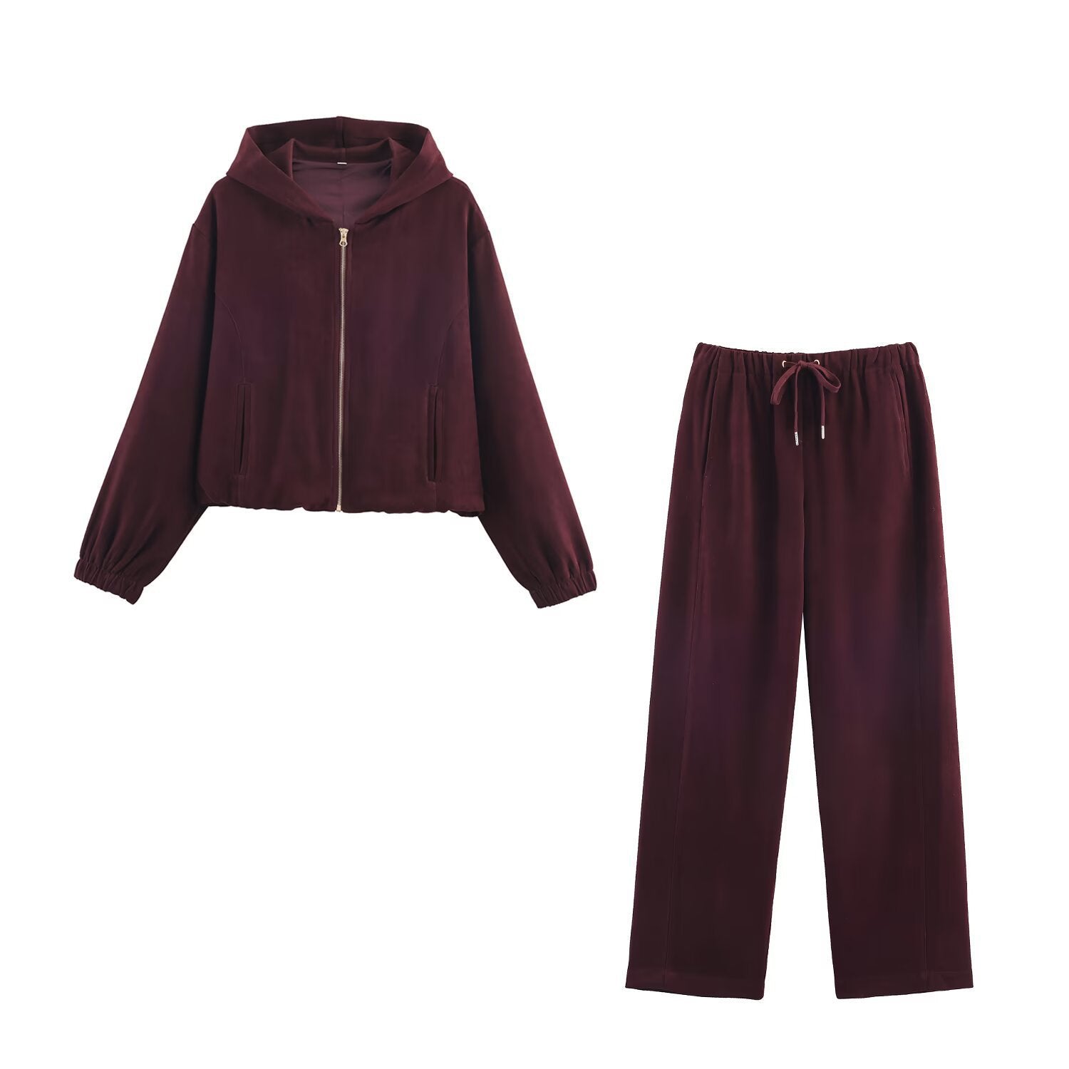 Ladies Boxy Hooded Jacket in Velvet Look with Full Zip and Elastic Hem Chichicherry