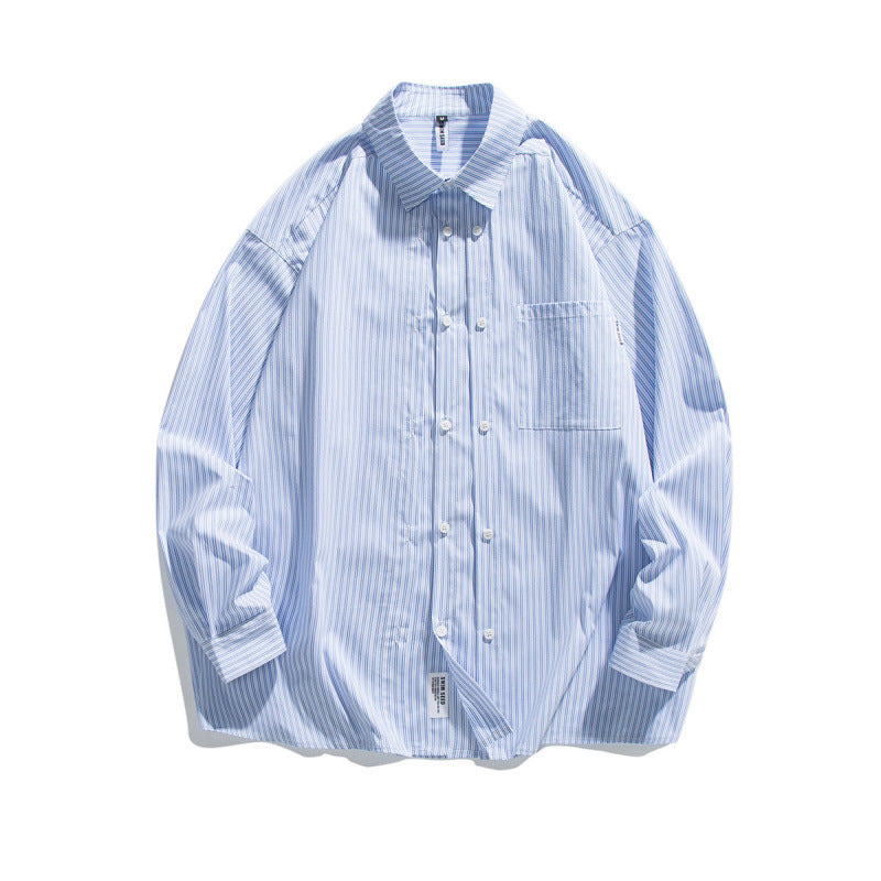 Men's Oversized Cotton Shirt with Fine Stripes and Chest Pocket Chichicherry