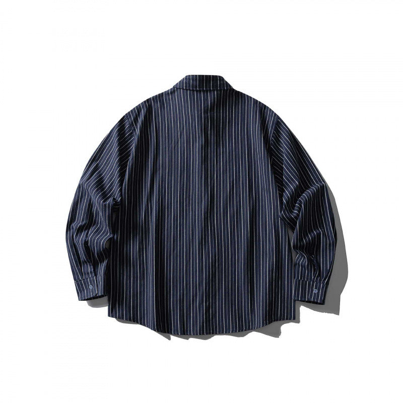 Unisex Oversize shirt in pinstripe look with breast pocket and rounded hem Chichicherry