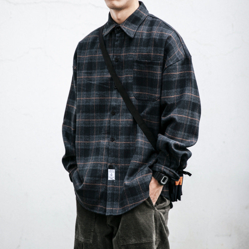 Herren Kariertes Overshirt‑Hemdjacke im Boxy‑Relaxed‑Schnitt Chichicherry