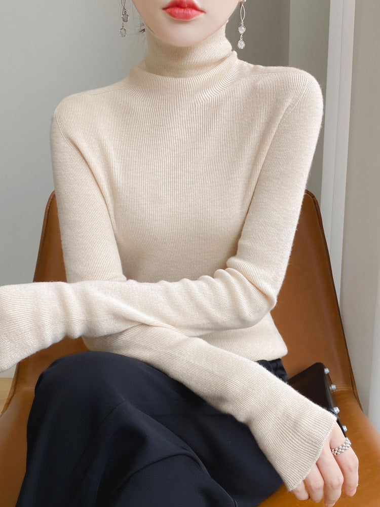 Women's Narrow Turtleneck Fine Knit Sweater with Elastic Rib Structure and Minimalist Silhouette Chichicherry
