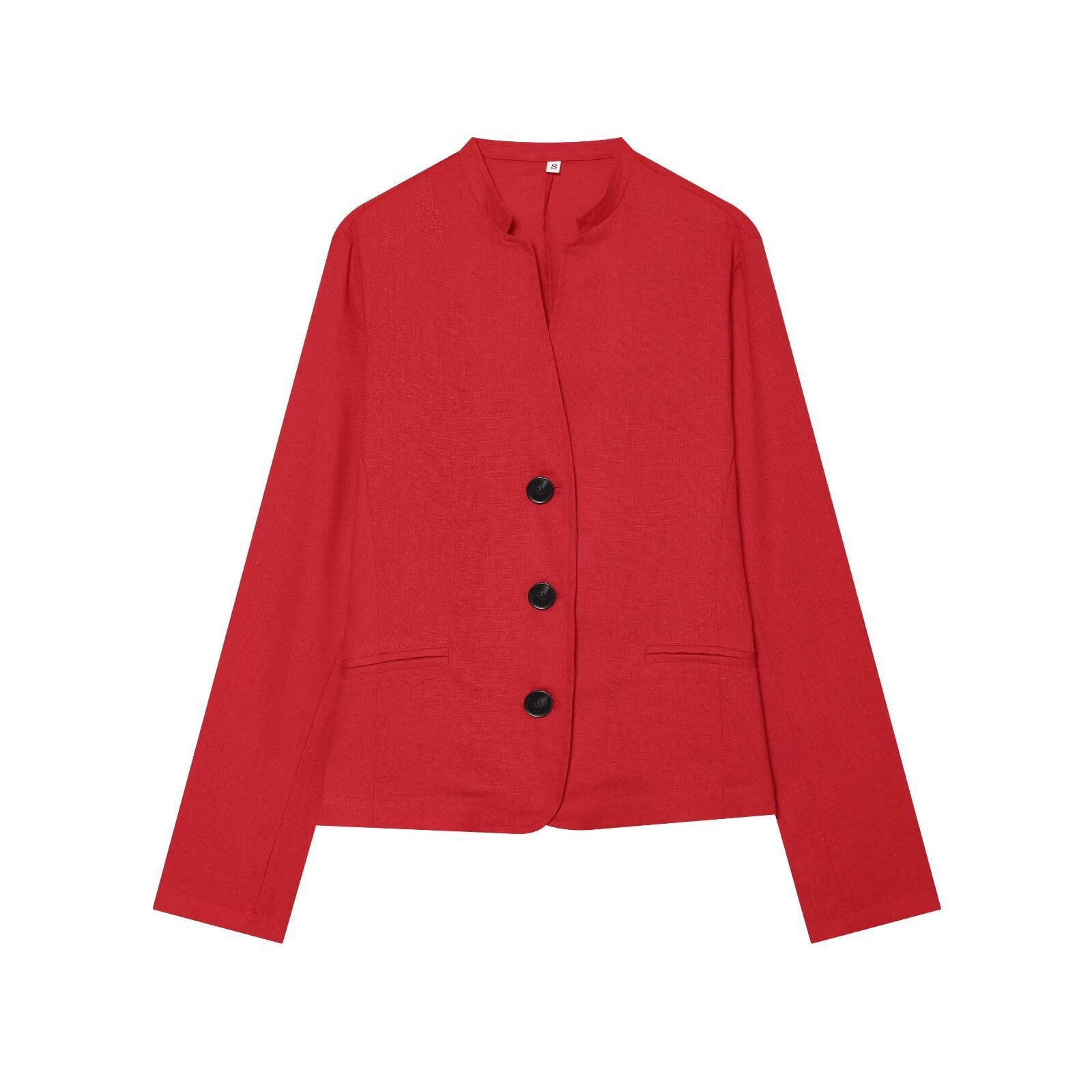 Women's short blazer without collar with straight hem and three buttons Chichicherry