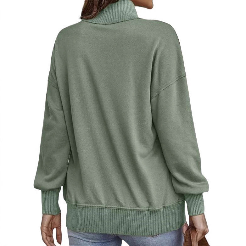 Women's sweat pullover with stand-up collar button placket and kangaroo pocket Chichicherry