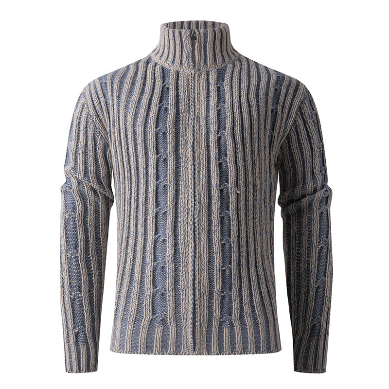 Men's knit cardigan with cable pattern, stand-up collar and full-length zipper Chichicherry