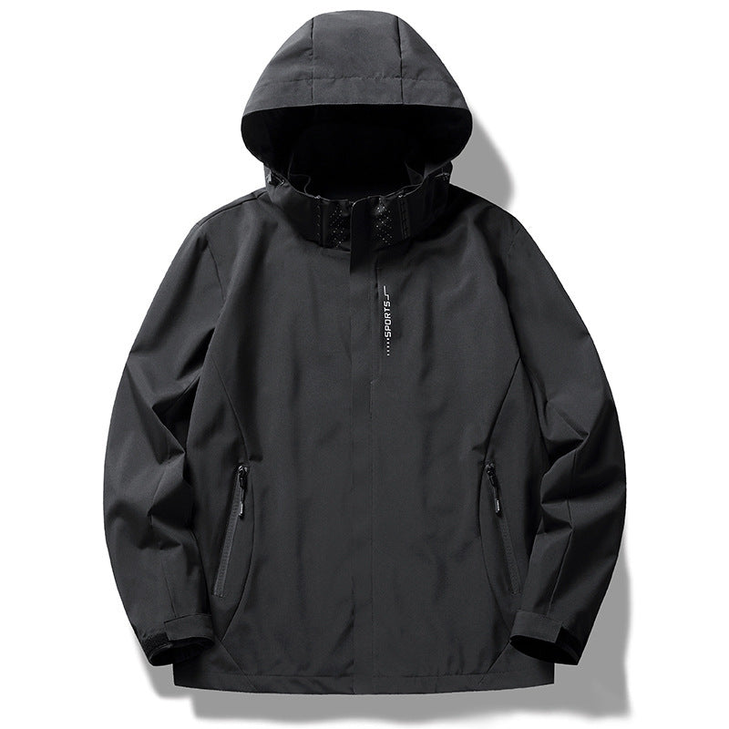 Men's technical softshell rain jacket with hood, wind and water-repellent membrane and concealed zippers Chichicherry