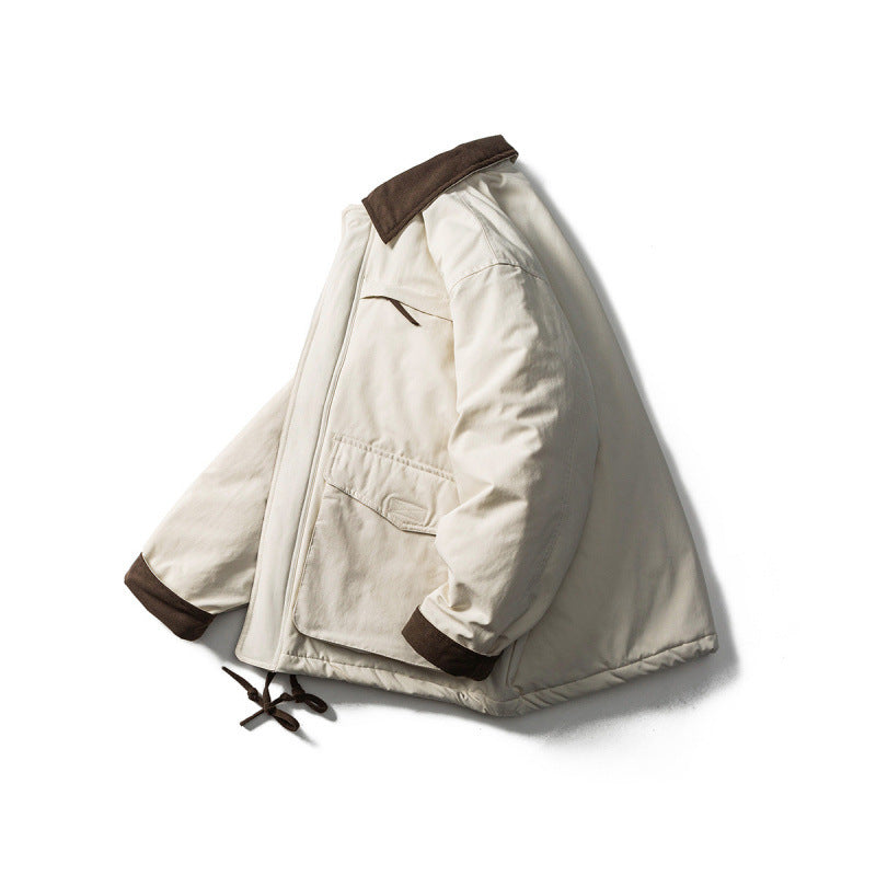 Unisex Padded Boxy Field Jacket with Cord Collar, Flap Pockets and Drawstring Chichicherry