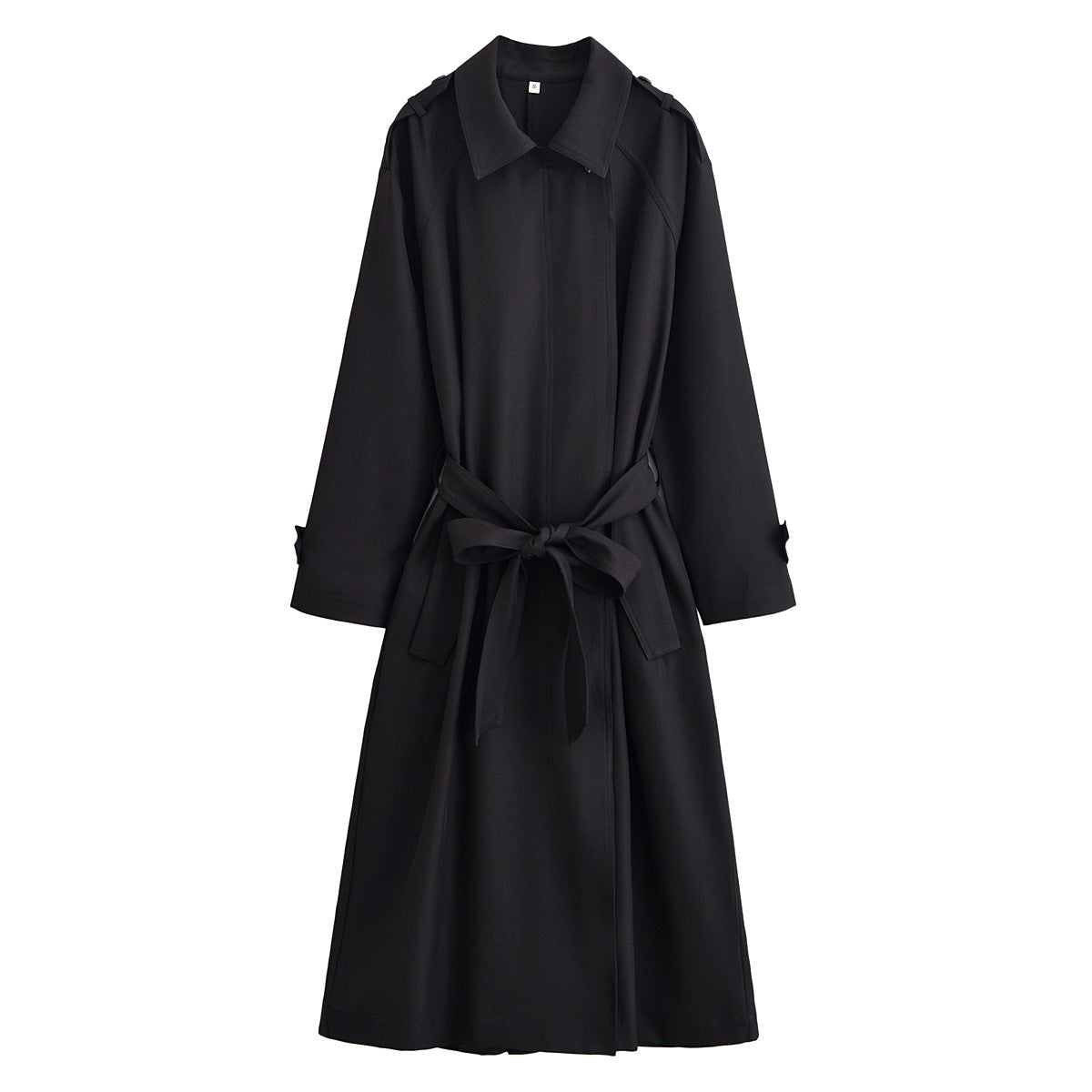 Ladies longer waist-adjustable trench coat with tie belt and epaulettes Chichicherry