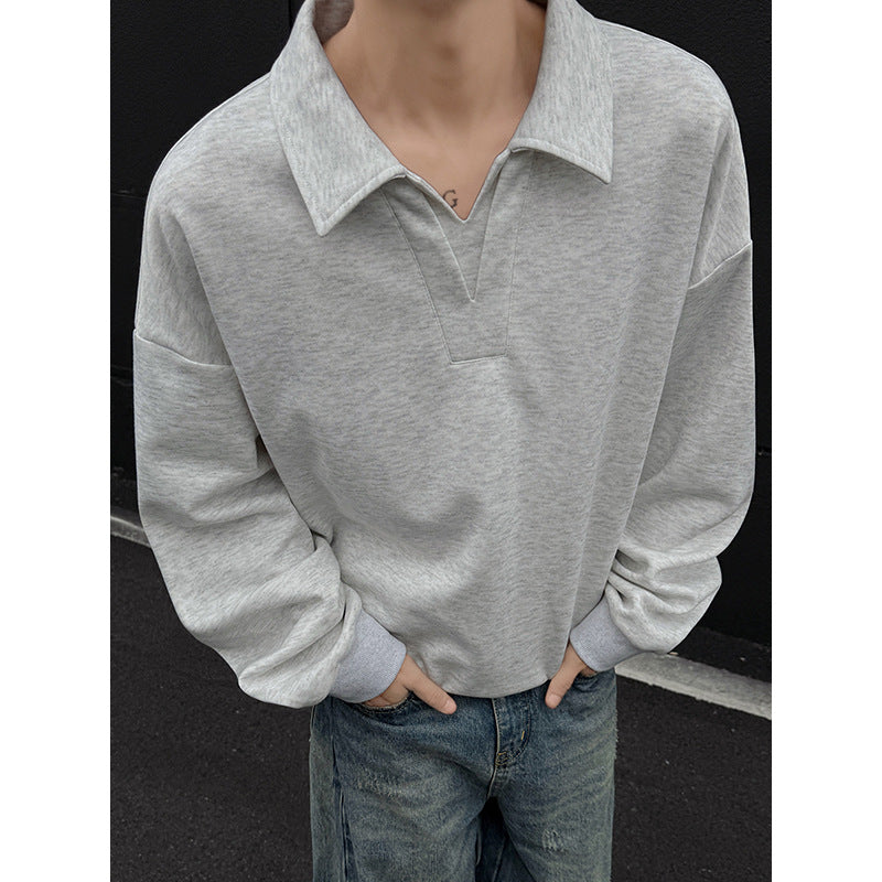 Men's Oversized Polo Sweatshirt with Deep V-Neck, Shirt Collar and Ribbed Cuffs Chichicherry