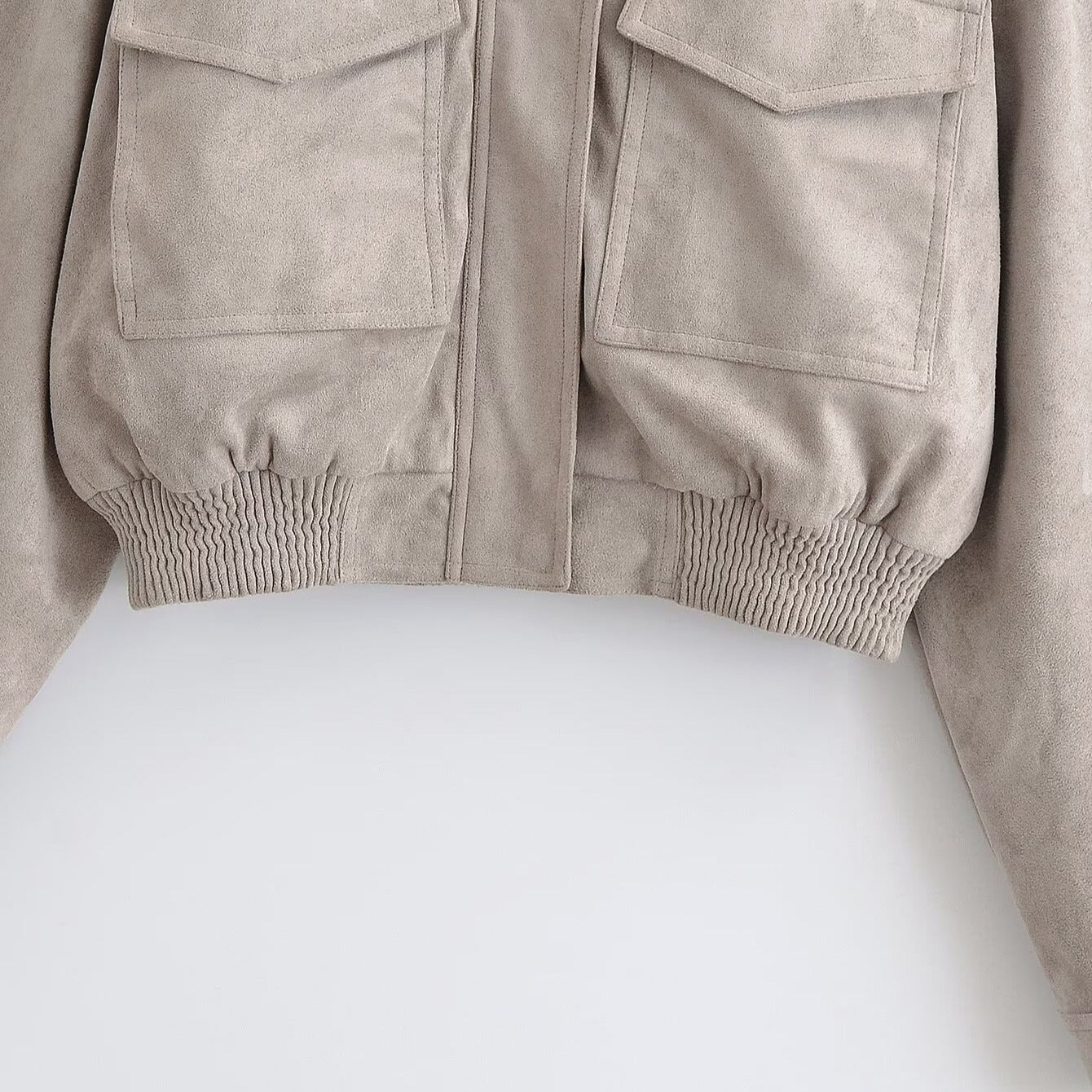 Ladies short blouson in field style made of suede-like material with stand-up collar, shoulder straps and wide ribbed waistband Chichicherry