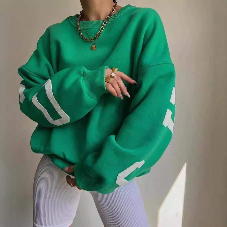 Damen Oversized Sweatshirt mit Blockprint-Ärmeln und weitem Drop-Shoulder-Schnitt Chichicherry