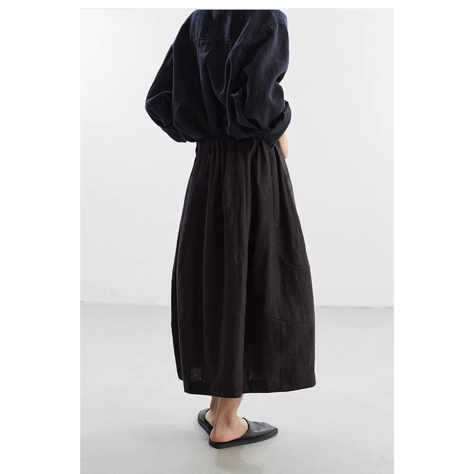 Ladies Comfortable, Loose Linen Skirt with Waist Drawstring Chichicherry