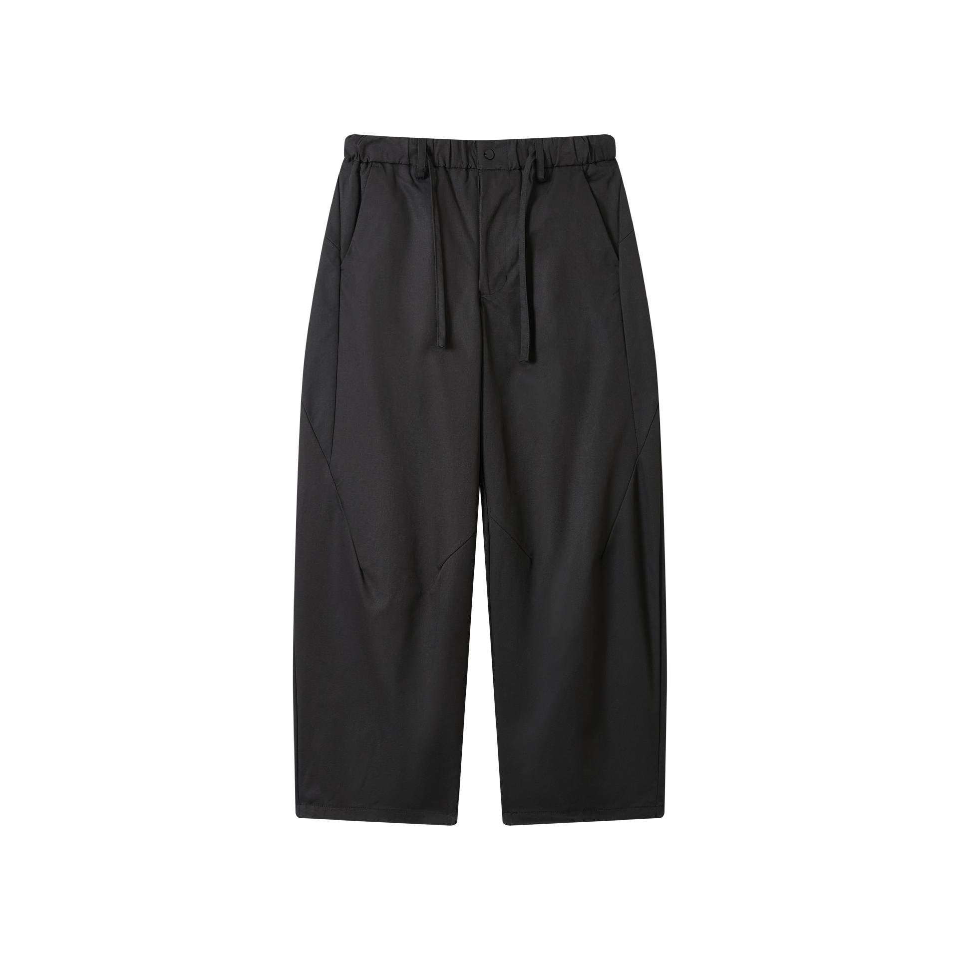 Women's High-Waisted Cropped Pants with Elastic Waistband and Distinctive Seaming