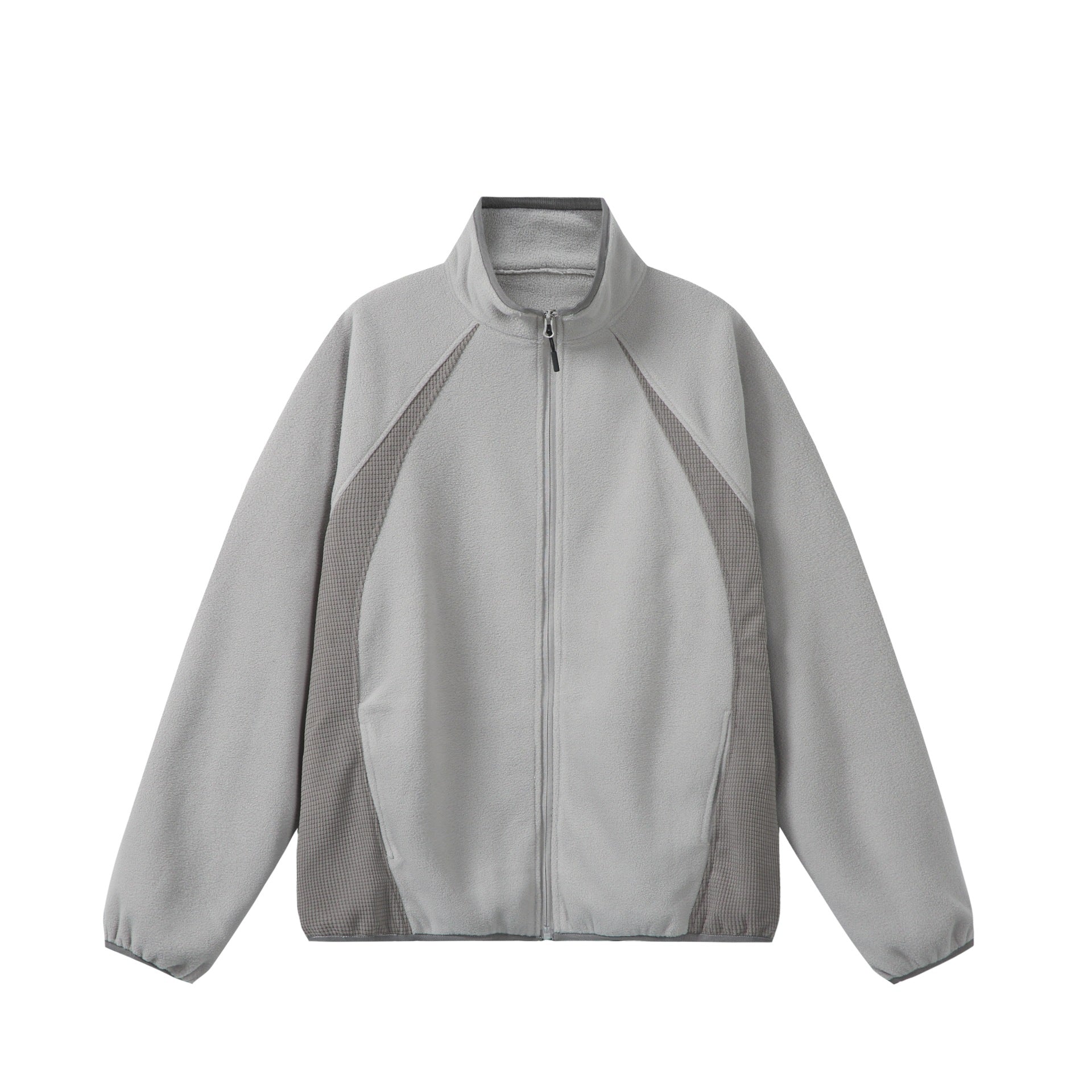 Unisex Fleece Zip Jacket with Stand-up Collar and Structured Side Inserts Chichicherry