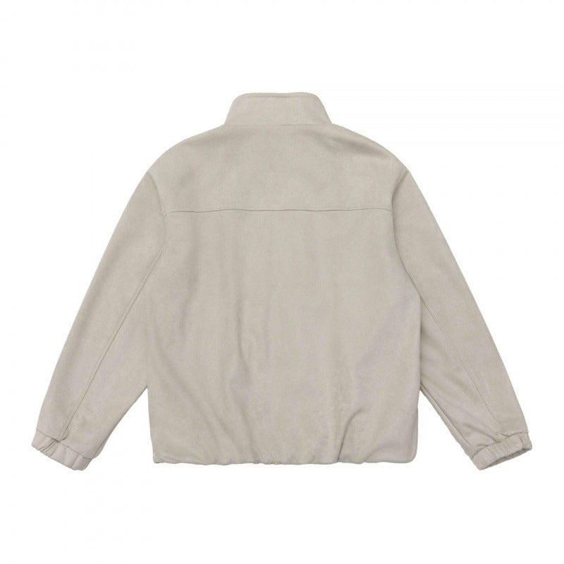 Men's short cut padded blend jacket with stand-up collar, hidden snap button placket, and checkered lined collar Chichicherry