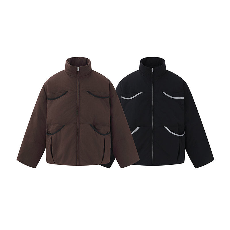 Men's short-cut quilted winter bomber jacket with stand-up collar and contrast-trimmed pockets Chichicherry