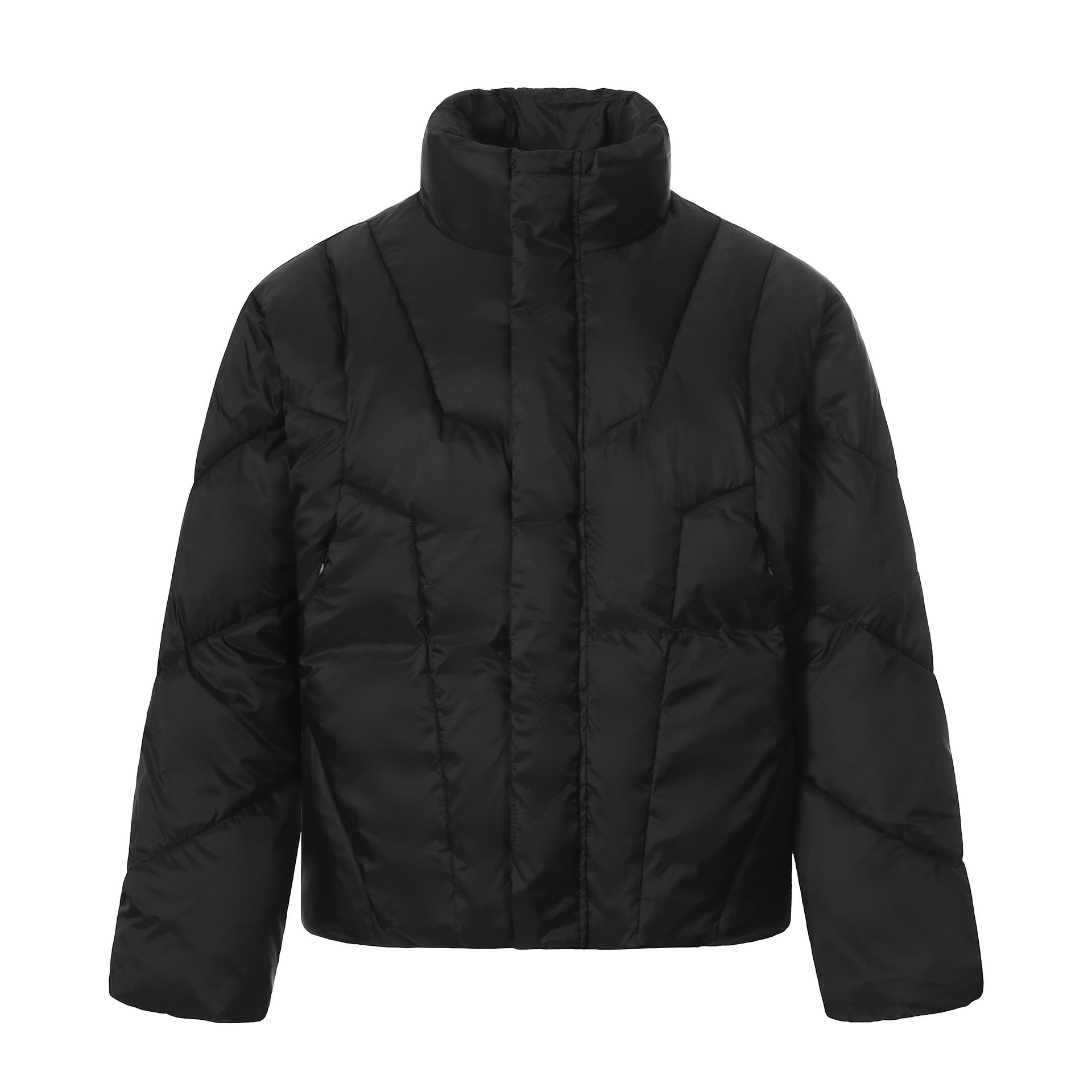 Unisex Short Quilted Insulation Jacket with Warm Funnel Collar Chichicherry