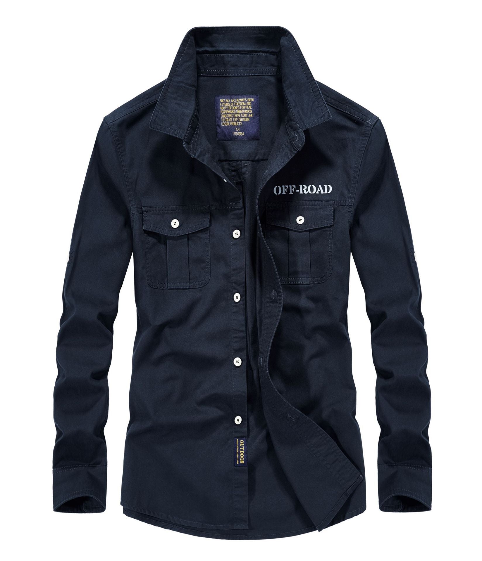 Men's Utility Field Shirt Jacket with Chest Flap Pockets, Roll-up Sleeves, and Sturdy Canvas Chichicherry