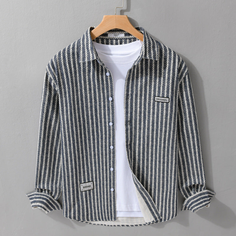Men's Textured Shirt Jacket Overshirt with Diagonal Herringbone Structure Chichicherry