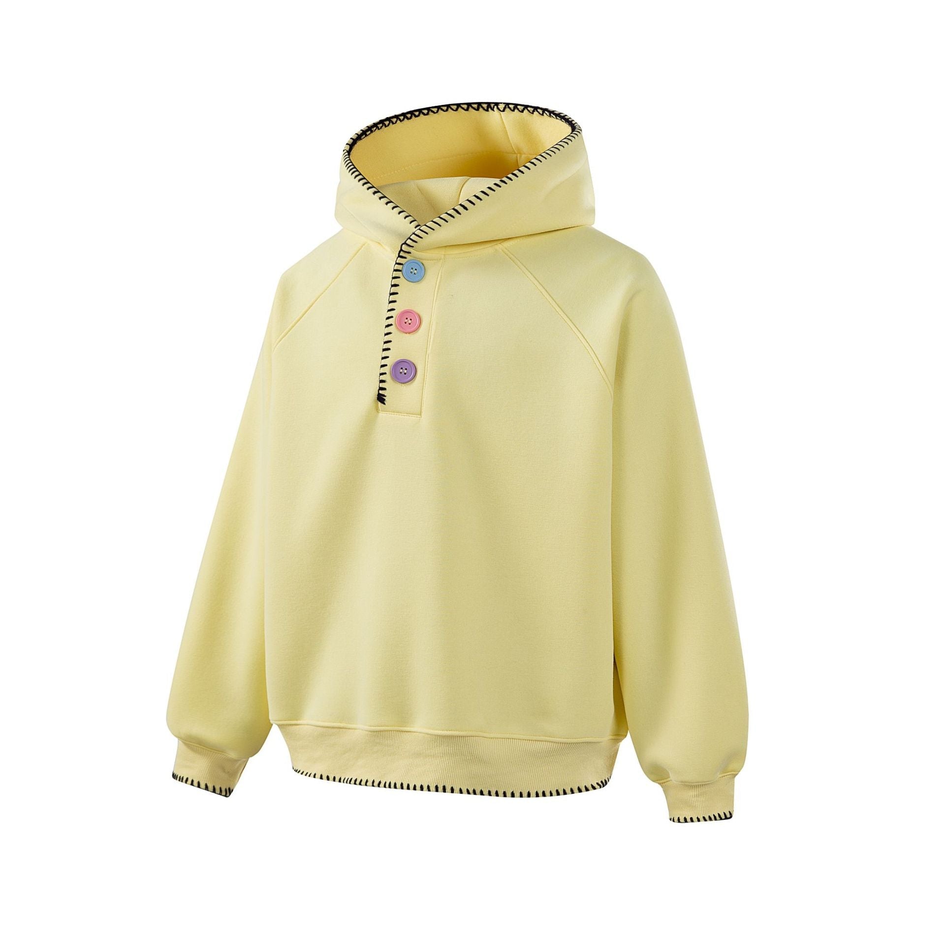 Women's hoodie with half button placket, decorative saddle seam, and oversized fit Chichicherry