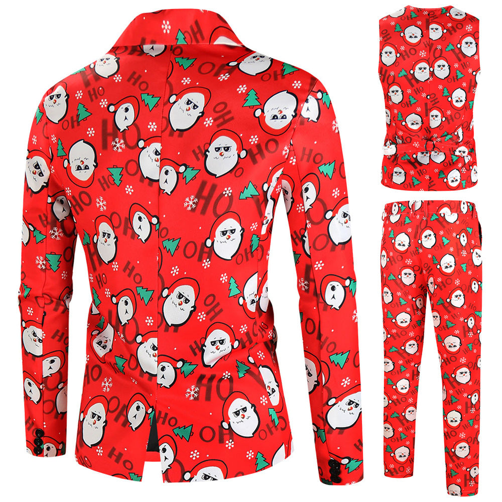 Men's Christmas Suit Set with Patterned Jacket, Vest, and Pants Chichicherry