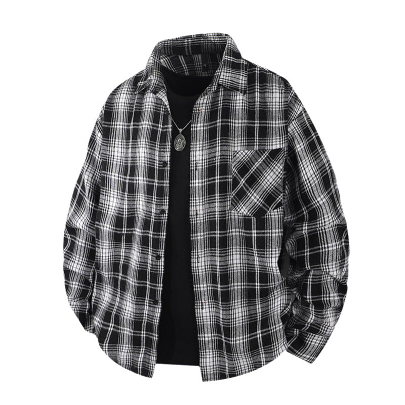Men's Oversized Checked Flannel Shirt with Chest Pocket and Relaxed Overshirt Fit Chichicherry