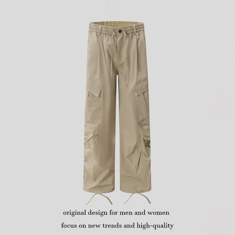 Women's Wide Cargo Palazzo Pants with Drawstring Waistband and Adjustable Hem Cords Chichicherry