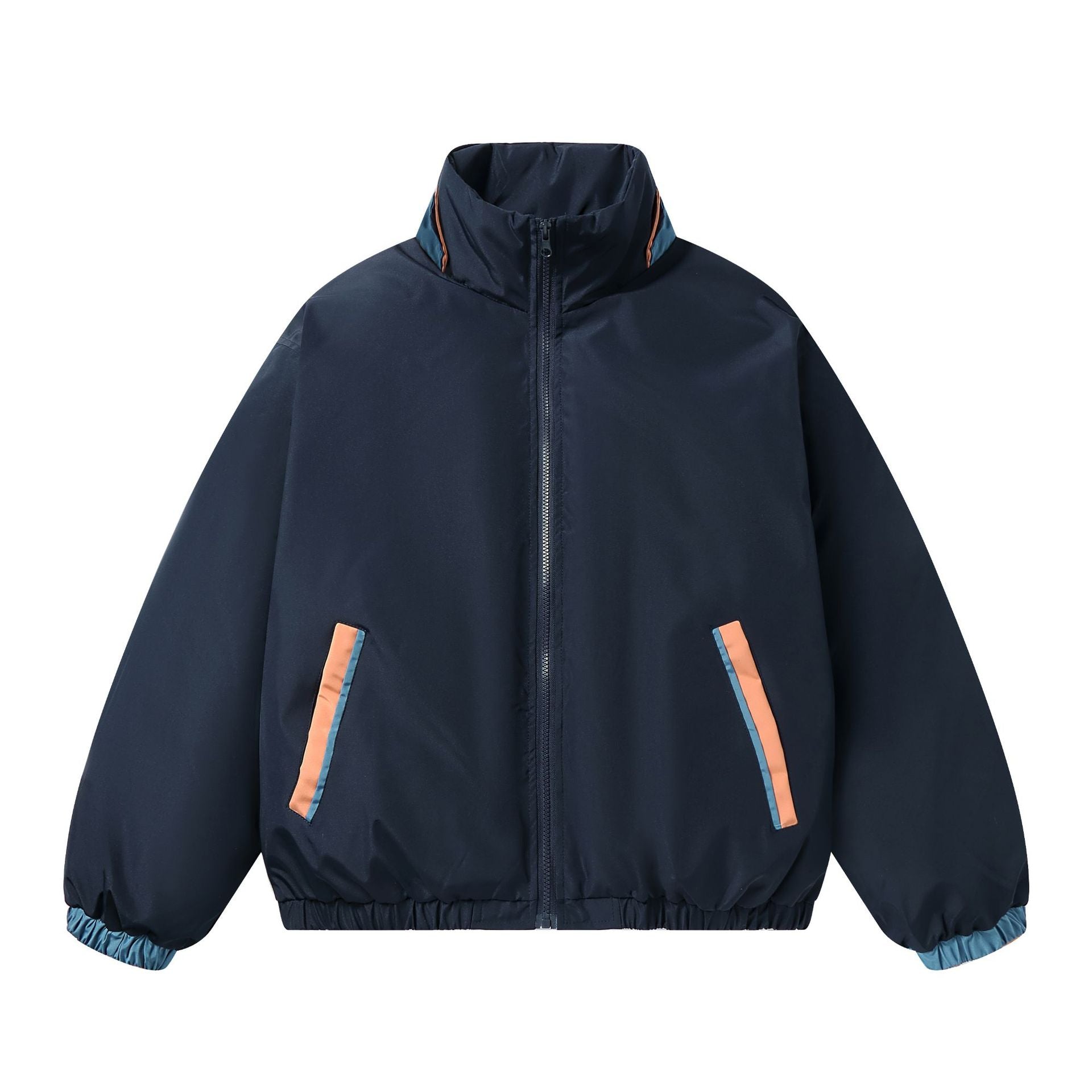 Women's Boxy Lightweight Windbreaker with High Stand Collar and Contrast Trimmed Side Pockets Chichicherry